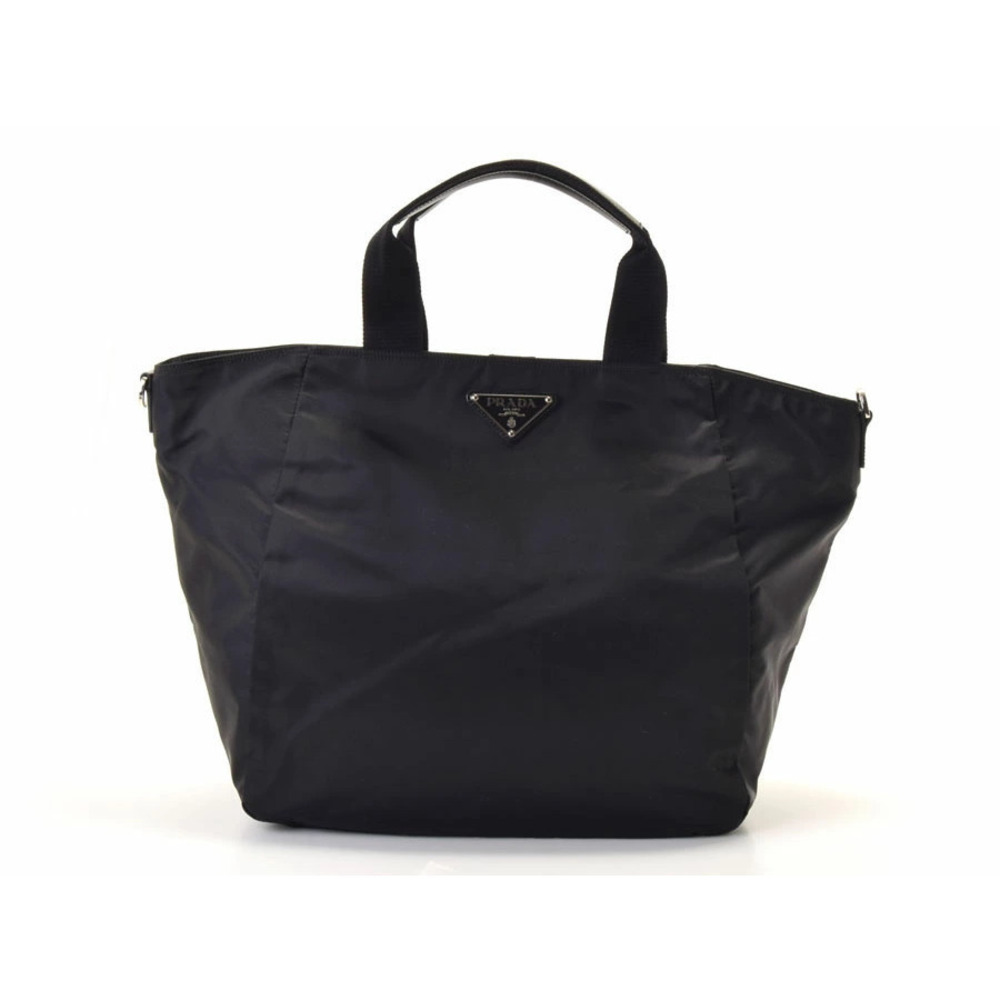 Prada Tessuto tote bag prominent triangular logo plate Black